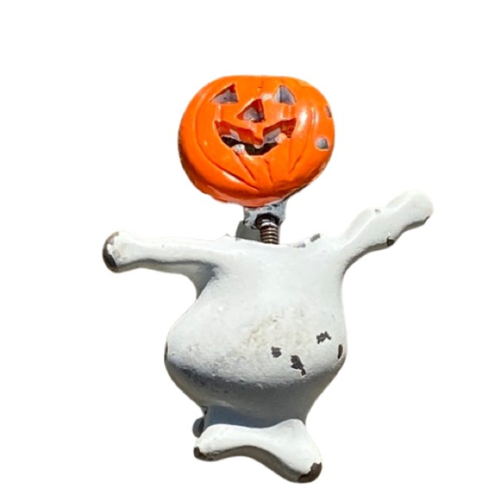 Vintage Metal Brooch Halloween Ghost Pumpkin Head Bobbles 1 1/2” Gothic Kitschy